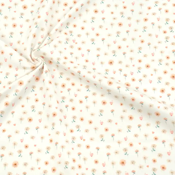 Top-Preis Baumwoll Stretch Jersey "Blumen & Herzen" Farbe Ecru
