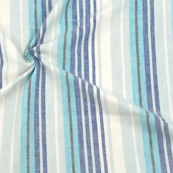Viskose-Leinen Stoff "Streifen" Farbe Blau Multicolor Letzte Chance