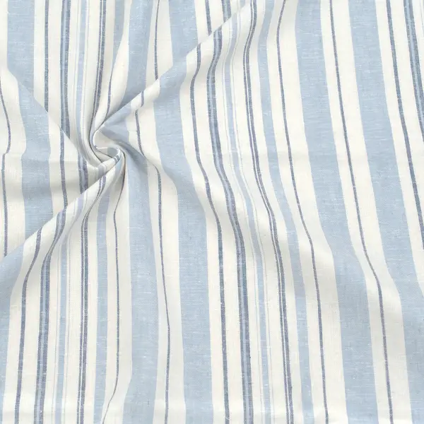 Viskose-Leinen Stoff "Streifen Mix 11" Farbe Weiss-Blau Schneller Versand