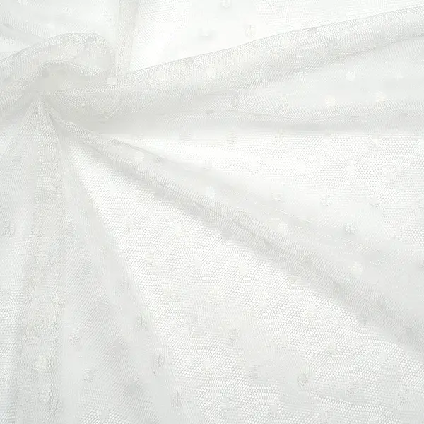 Top-Seller 15,00 Meter - Soft Tüll Stoff "Dots" Farbe Weiss