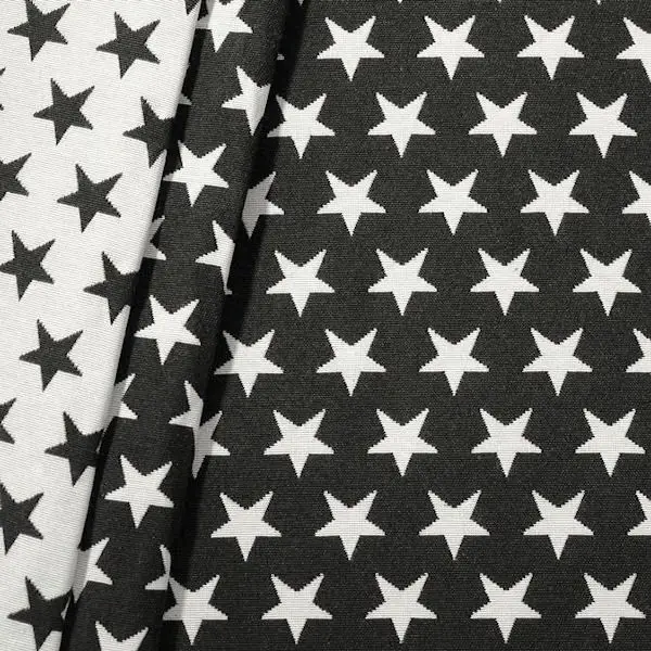 1,80 Meter - Jacquard Dekostoff Doubleface "Stars" Farbe Schwarz-Weiss Zertifiziert