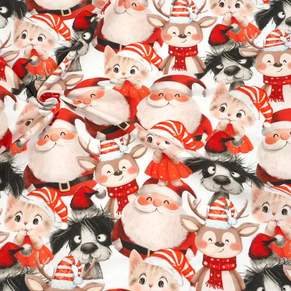 1,00 Meter - Sweatshirt Baumwollstoff French Terry "Christmas Friends" Farbe Weiss Günstig