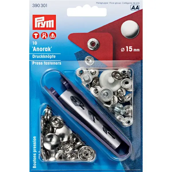 Sonderaktion Prym 10 Stück Druckknöpfe Anorak 15mm silberfarbig