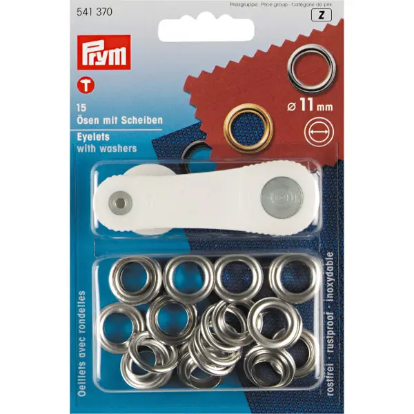 Prym 15 Stück Ösen mit Scheiben, 11mm, silberfarben Geprüft