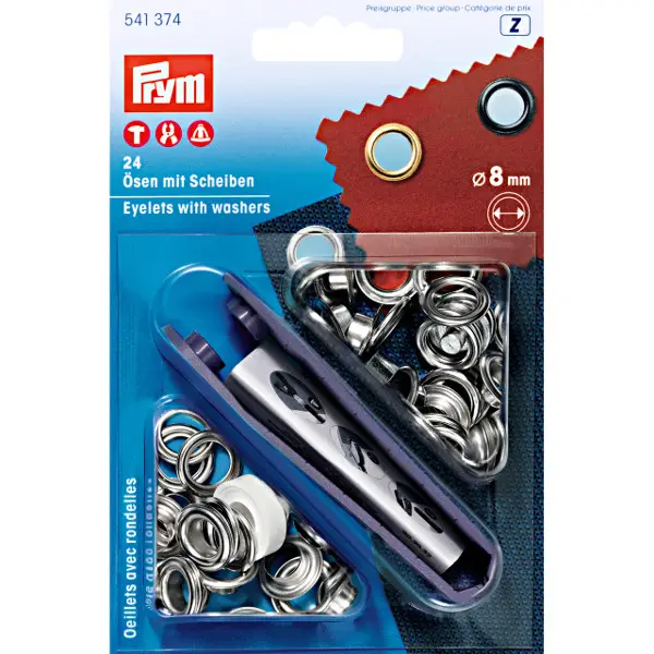Schneller Versand Prym 24 Stück Ösen mit Scheiben, 8,0mm, silberfarben