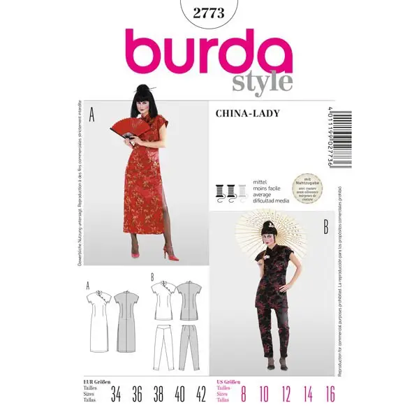 Bestpreis Suzi Wong, Asia - Kleid und Zweiteiler, Gr. 34 - 42, Schnittmuster Burda 2773