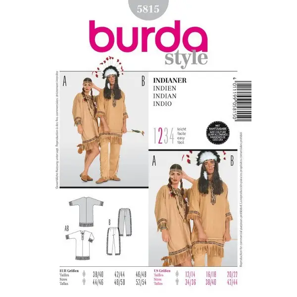 Häuptling und Indianerin, Gr. 38 - 54, Schnittmuster Burda 5815 Billig