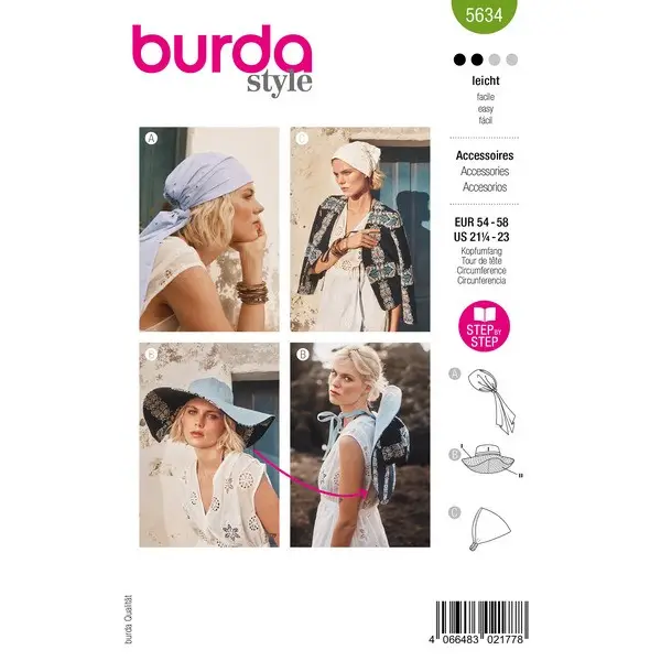 Sale Damen Kopfbedeckungen Schnittmuster Burda 5634