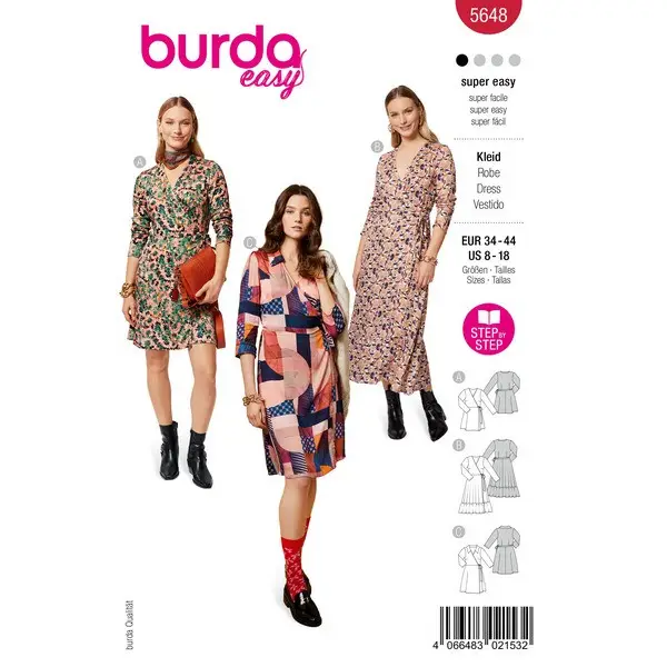 Damen Wickelkleider Gr. 34 - 44 Schnittmuster Burda 5648 Jetzt Bestellen