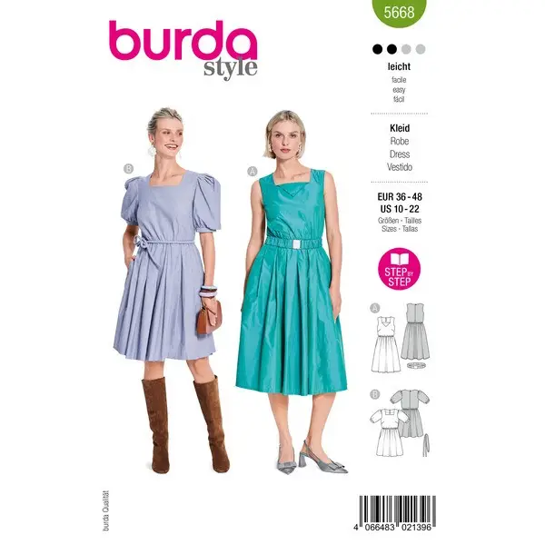 Ausverkauf Damen Midi Kleider Gr. 36 - 48 Schnittmuster Burda 5668