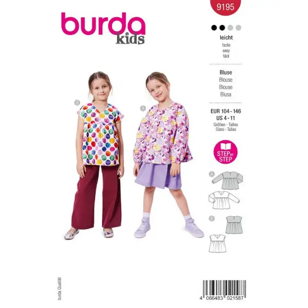 Kinder Blusen Gr. 104 - 146 Schnittmuster Burda 9195 Aktuell