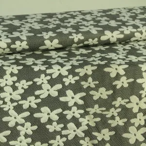 Sichere Zahlung Jacquard Jersey - Black/White Retro Flowers