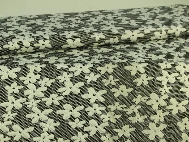 Sichere Zahlung Jacquard Jersey - Black/White Retro Flowers