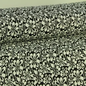 Jacquard Jersey - Black/White Flowerpower Schneller Versand
