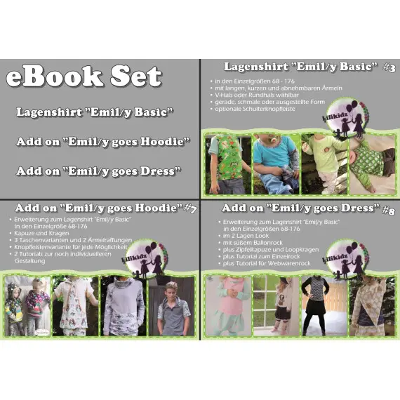 Markenprodukt Ebook - Set "Emil/y Basic", "Emil/y goes Hoodie" und "Emily goes Dress" Gr. 68 -176- Lilikidz eBooks