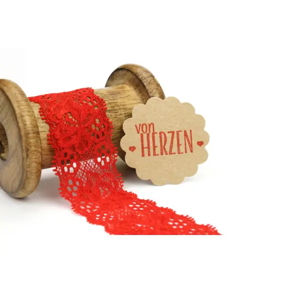 1 Meter elastische Spitze - 35mm - Blumen - Mini Schlaufen - Rot Top-Preis