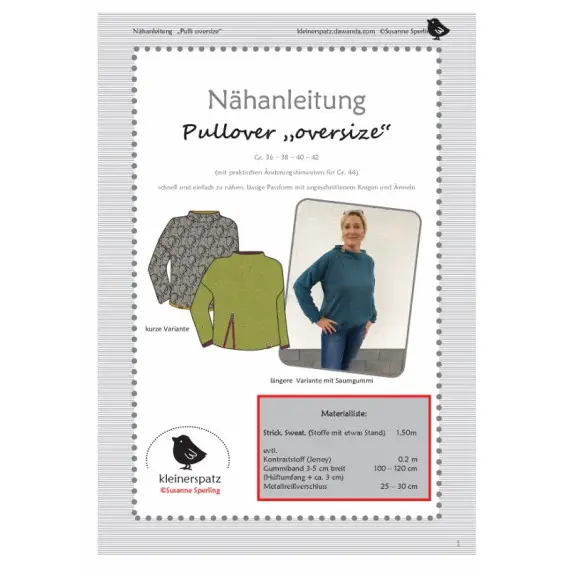 Preisreduziert Nähanleitung und Schnittmuster Pullover / Sweat oversize