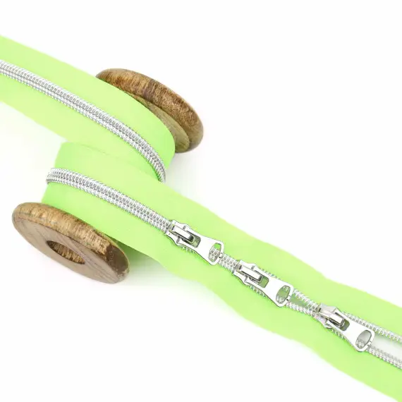 1m Endlosreißverschluss Metall *S80*+3 Zipper - Silber/Neongrün Schneller Versand