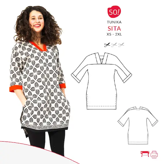Online Kaufen Tunika-Schnittmuster SITA (XS - 2XL) mit illustrierter Nähanleitung