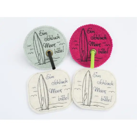 Stickdatei Meer Surfbrett Untersetzer Glasabdeckung ab 10x10cm Highlight