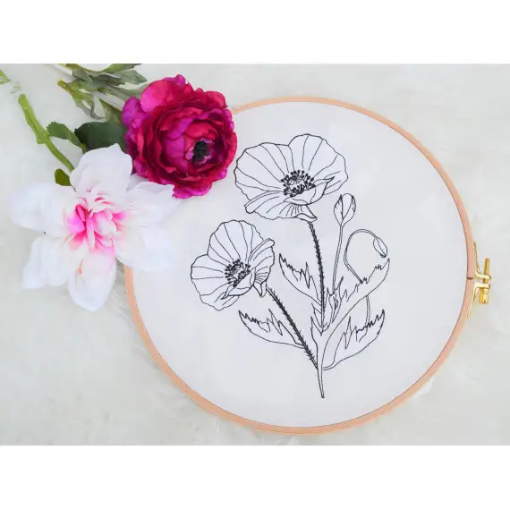 Stickdatei Mohn Mohnblume Redwork 3 Größen Bestpreis