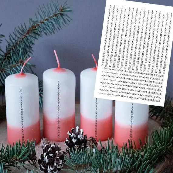 DIN A4 - Tattoofolie - Weihnachts-Countdown - Advent - für Stumpenkerzen / Keramik - Weihnachten Sonderaktion