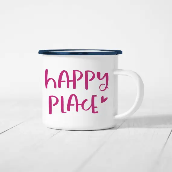 Emaille Becher - Happy Place Schnäppchen