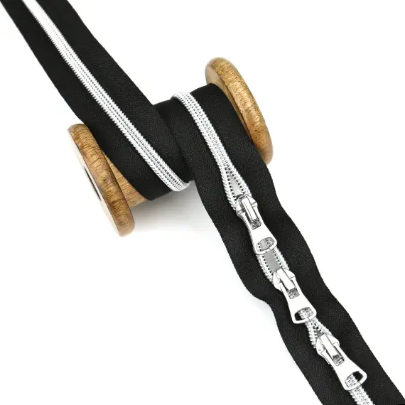 Sonderaktion 1m Endlosreißverschluss Metall - *S80*+3 Zipper - Silber/Schwarz
