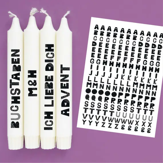 Echt DIN A4 - Tattoofolie - Buchstaben - Schwarz - für Kerzen / Keramik