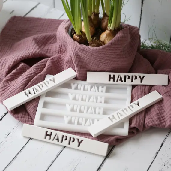 Silikon - Gießform - Klötzchen - HAPPY - mit Schriftzug-Aussparung - 4er Set - rechteckig - Bausteine - vielfältig nutzbar Neuheit