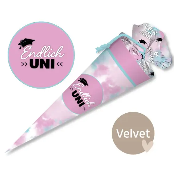 Zertifiziert DIY-Nähset Schultüte - KLEINE TÜTE - Endlich Uni - Rosa - Velvet - abby and amy