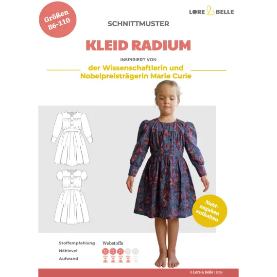 Markenware Schnittmuster Kinder "Kleid Radium", Größen 86-110
