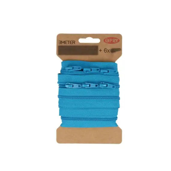 Online Kaufen 3m Endlosreißverschluss + Nicht teilbar - 6 eckige Zipper - Cyanblau