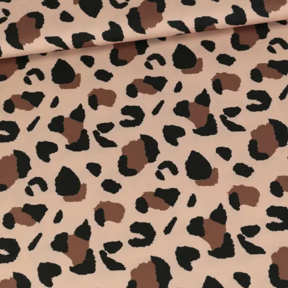 Kracherpreis Outdoorstoff - Leo Animal Print - Sand - Dunkelbraun/Schwarz - abby and amy