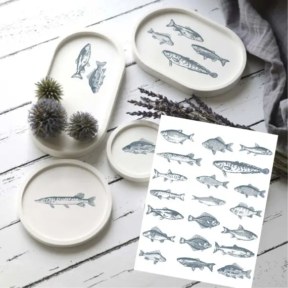 Rub-On Sticker - Antique Fish - Tante Henni Rubon - vielfältig nutzbar Neuheit