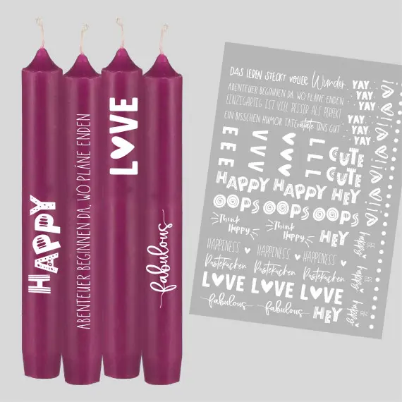 DIN A4 - Tattoofolie - Happiness - Weiß - für Kerzen / Keramik Sofort Bestellen