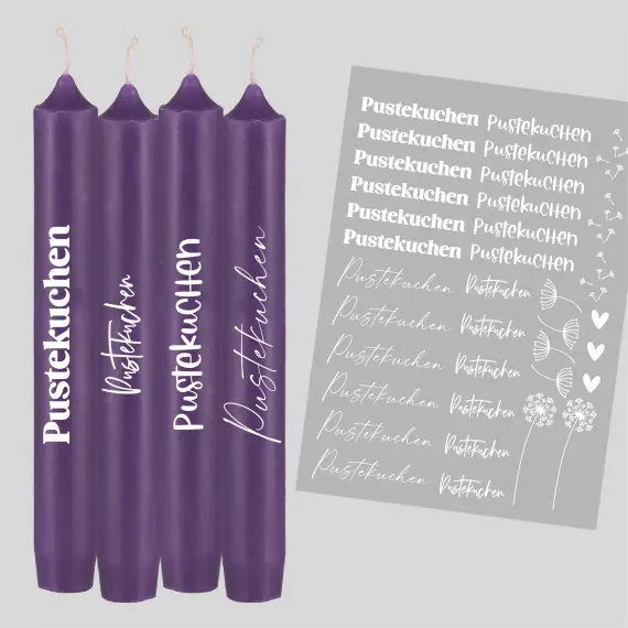 Neue Kollektion DIN A4 - Tattoofolie - Pustekuchen - Weiß - für Kerzen / Keramik
