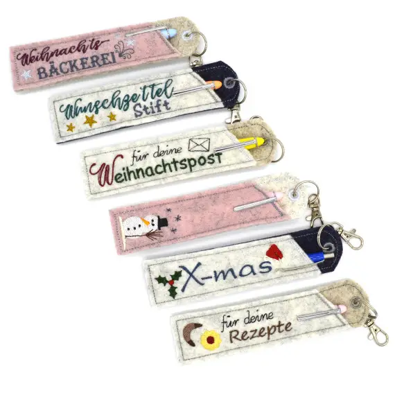 Billig Stickdatei Weihnachten Advent Etuis Stifteetui schmal für einen oder zwei Kugelschreiber