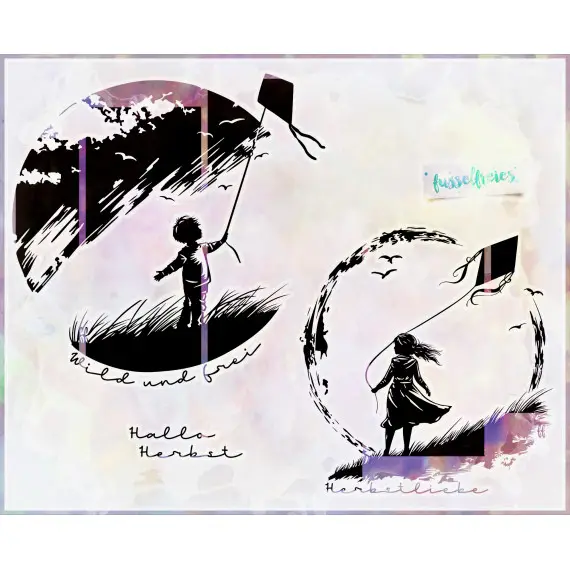 Bestseller DRACHEN IM HERBST - JUNGE & MÄDCHEN - Plotterdatei Laserdatei DXF SVG Herbst, Wald, Sturm, Wind von Fusselfreies