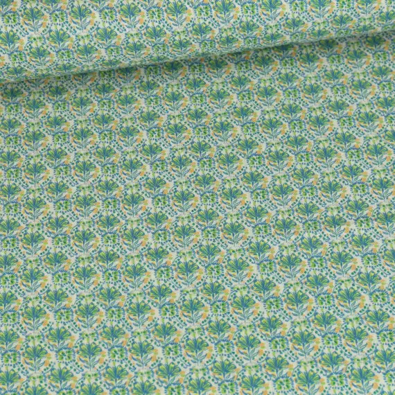 Baumwolle - Webware - Vintage - Blumen - Beige/Grün Preis Gesenkt