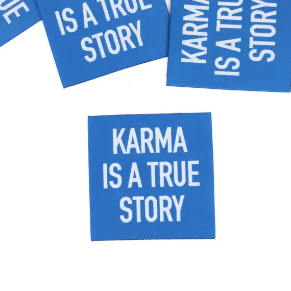 1 Super BIG Label - KARMA IS A TRUE STORY - Anlukaa - Jeansblau Letzte Chance