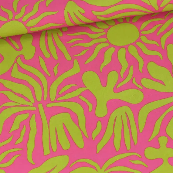 Markenware Viskose - Webware - Popeline - Tropical - Fuchsia/Kiwigrün