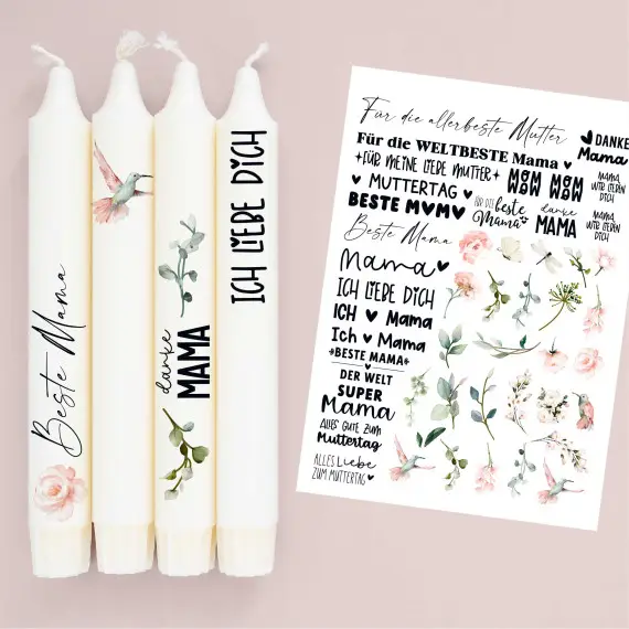 DIN A4 - Tattoofolie - Muttertag - Blumen - für Kerzen / Keramik Begrenztes Angebot