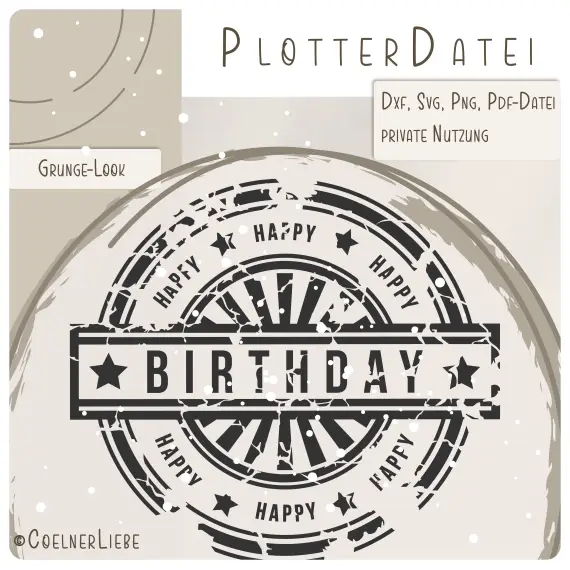 Plotterdatei Happy Birthday Stempel, Grunge-Look | Vintage Saisonangebot