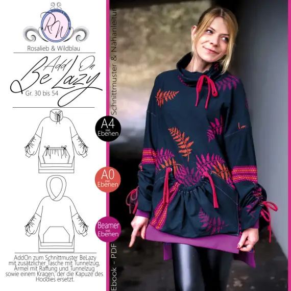 Ebook Schnittmuster BeLazy AddON Damenkragenpullover Gr. 30 bis 54 Kracherpreis