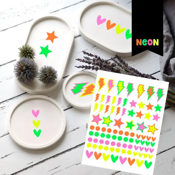 Neon Rub-On Sticker - Blitze - Tante Henni Rubon - vielfältig nutzbar Sofort Bestellen