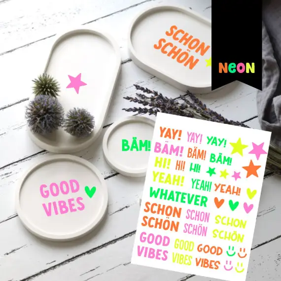 Neon Rub-On Sticker - YAY!- Tante Henni Rubon - vielfältig nutzbar Sonderangebot