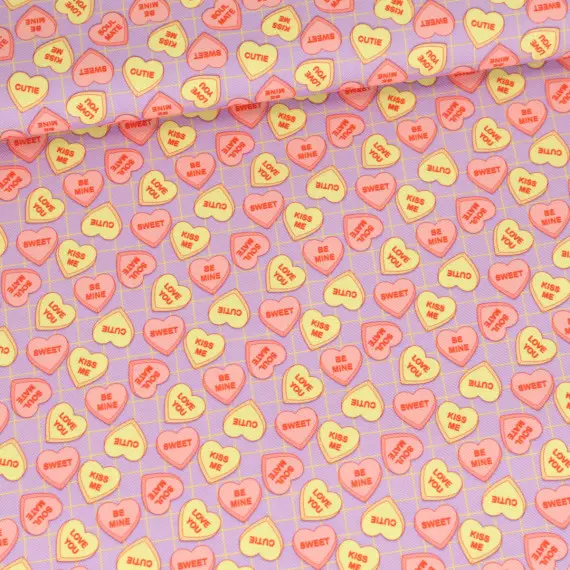 Garantierte Lieferung Outdoorstoff - Conversation Hearts - Lavendel - Cherry Picking - abby and amy