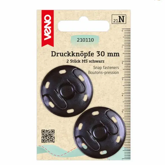 2 Annäh-Druckknöpfe - 30mm - veno - Schwarz Kracherpreis