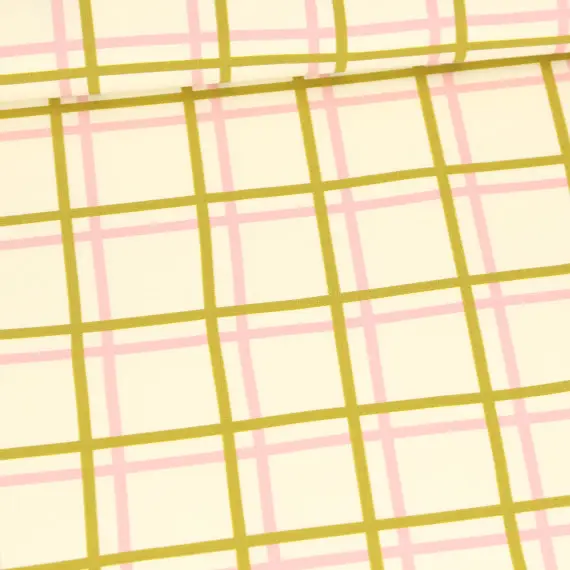 Günstig Sommersweat - Curious Patterns - Gitter - Rosa/Grün - Ecru - Bio Qualität - abby and me